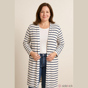 Monroe and Main Striped Cardigan Blue White Large Grannycore
